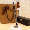 Mini Clarinet Model Musical Instrument Miniature Desk Decor Display with Black Leather Box + Bracket