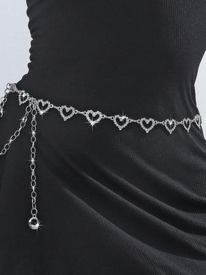 1 Stück Modische Herzförmige Strass Taillenkette Metall Geflochtener Gürtel Für Damen, Perfekte Passform Für Sommerkleider Mit Vielseitigem Und Personalisiertem Stil