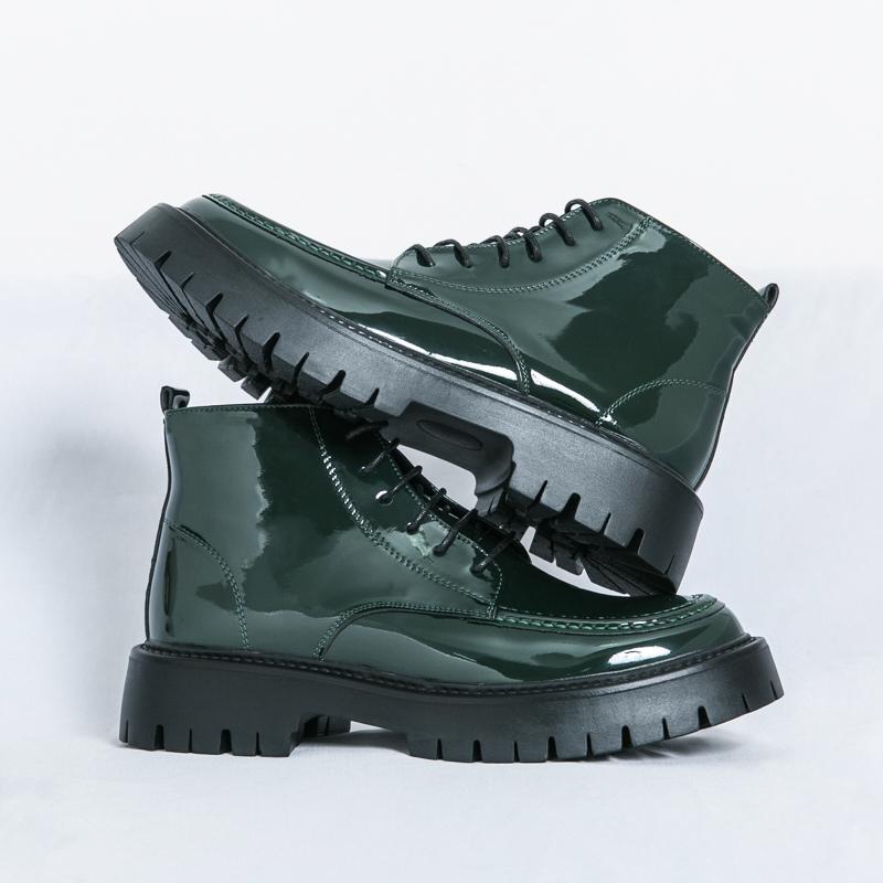 High End New Outdoor Wear-resistant Sole Men's Work Boots Winter Ankle Boots Office Business Dress Shoes for Men's Trendy Green