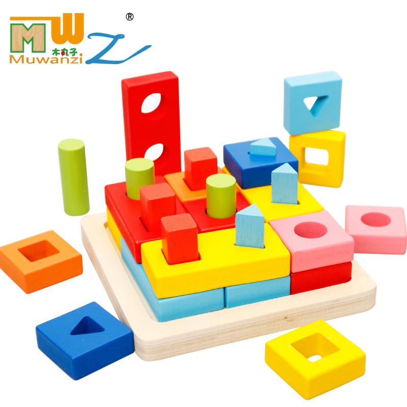 Kids' Educational Wooden Shape Stacking Blocks - Toddler Learning Toy