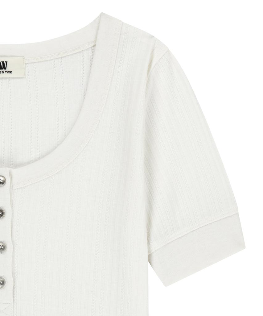 Podeowedeo Deep U-Neck Contrast T-Shirt (Ivory)