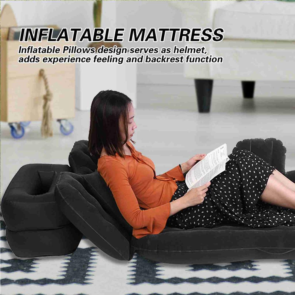 Şişme Yatak Şilte İç Mekan Açık Kamp Seyahat Araba Arkası Koltuk Hava Yatakları Yastık(Bej/Siyah)