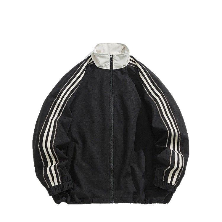 Spring and Autumn New Men's Jacket Teen Thin Loose Three-Bar Sports Hooded Top Windproof Jacket