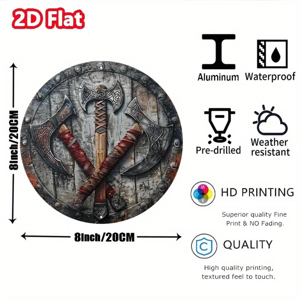 Викингский Боевой Топор 2D Металлическое Настенное Искусство Водонепроницаемый Ржавчиноустойчивый Комплект для Монтажа белый