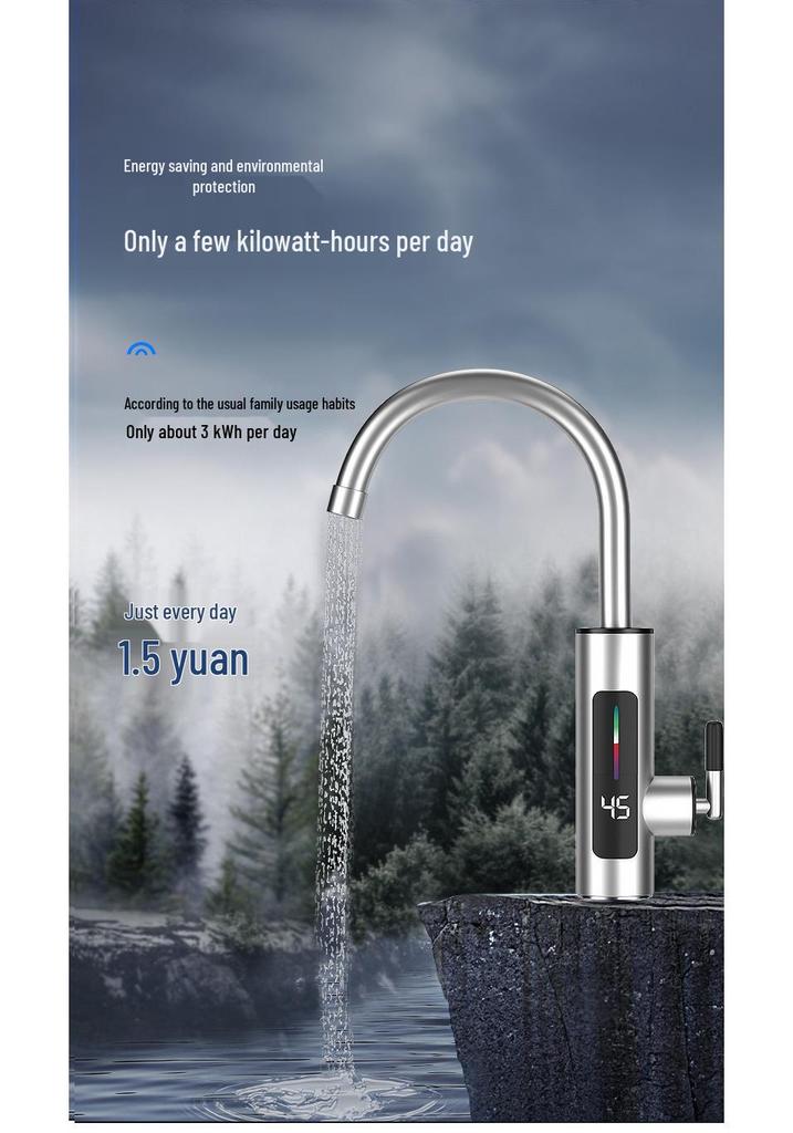 Stainless Steel Electric Instant Hot Water Faucet with Digital Temperature Display for Dual Cold/Hot Use