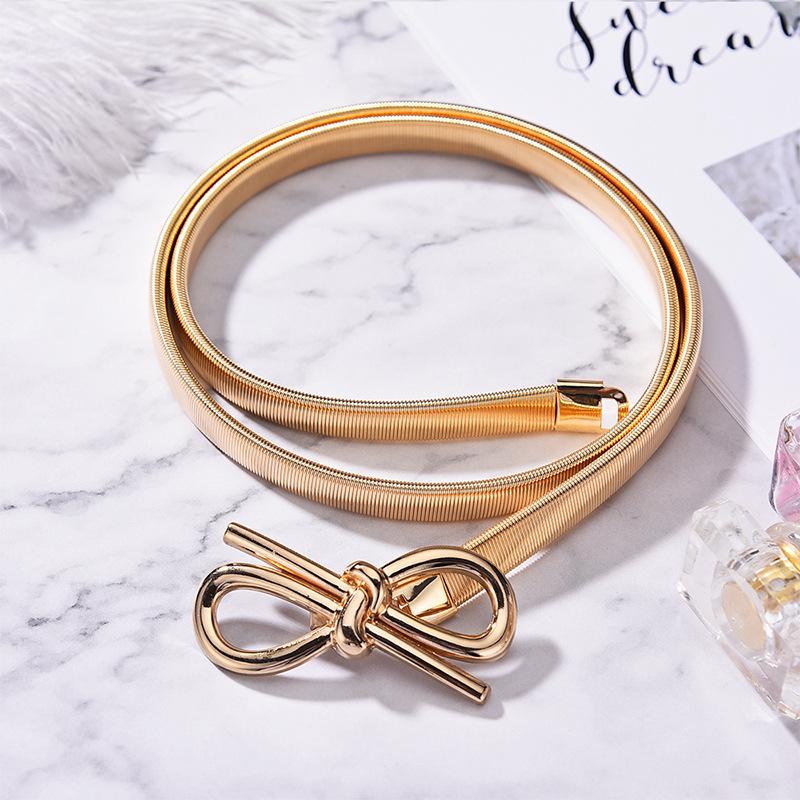 Metal Elastic Elastic Gold Leaf Belt Women'S Fine Decorative Spring With Dress Waist Chain Flower Accessories Belt