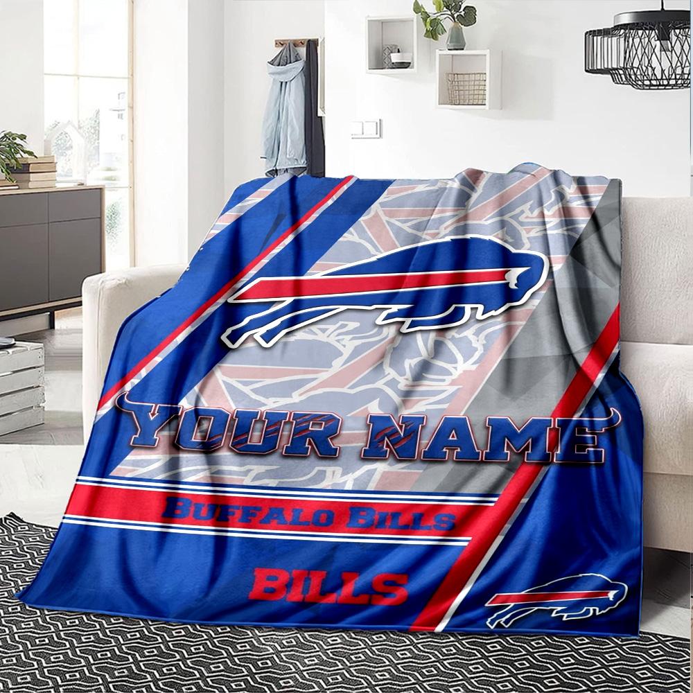 Name Custom Buffalo Bills Logo Print Flannel Blanket High Quality Warm Comfortable Cover for All Seasons Perfect for Gifts Home Decor