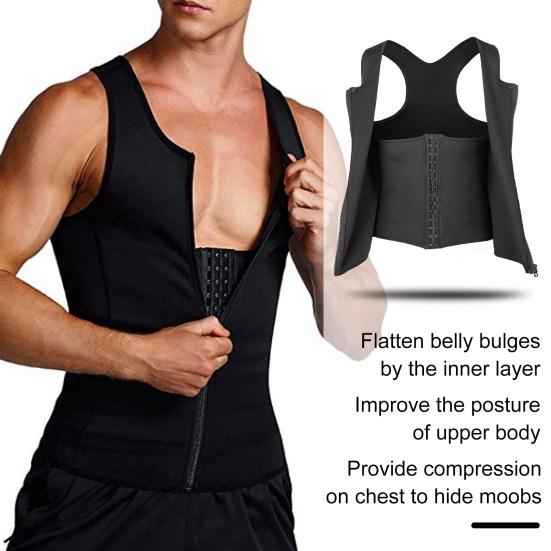 Herren Schlankheitskorsett Weste Rundhals Ärmellos Doppellagig Bauchkontrolle Shapewear Top Reißverschlussleiste Bodyformer Dreiknöpfiges Oberteil