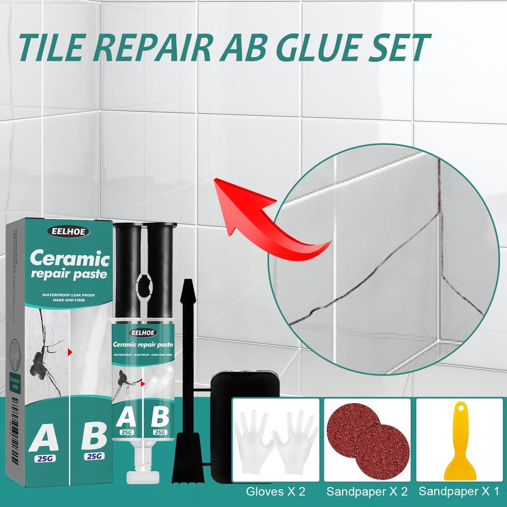 EELHOE Tile Repair AB Glue Kit High Temperature Resistant Liquid Metal Welding Filler Metal Repair Glue for Metal Casting Defect / Repairing Tiles
