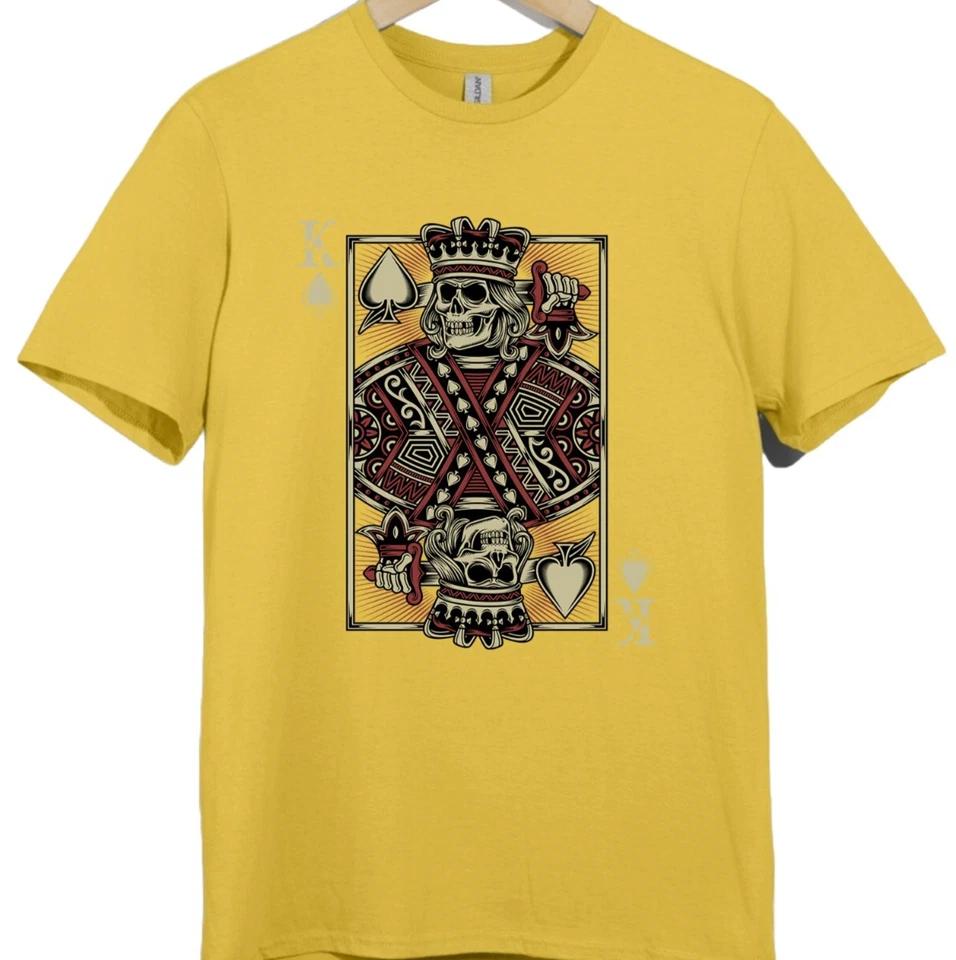 King of Spades Skull T-Shirt Gothic Skeleton Playing Card Biker Crown Tee Gift. 6 3XL