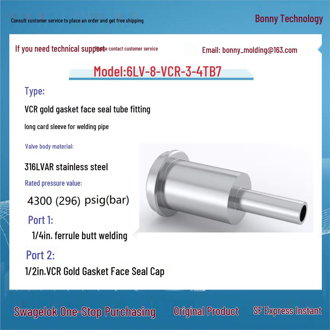 

Swagelok 316L VCR Long Ferrule Weld Tube Fitting, 6LV-8-VCR-3-4TB7