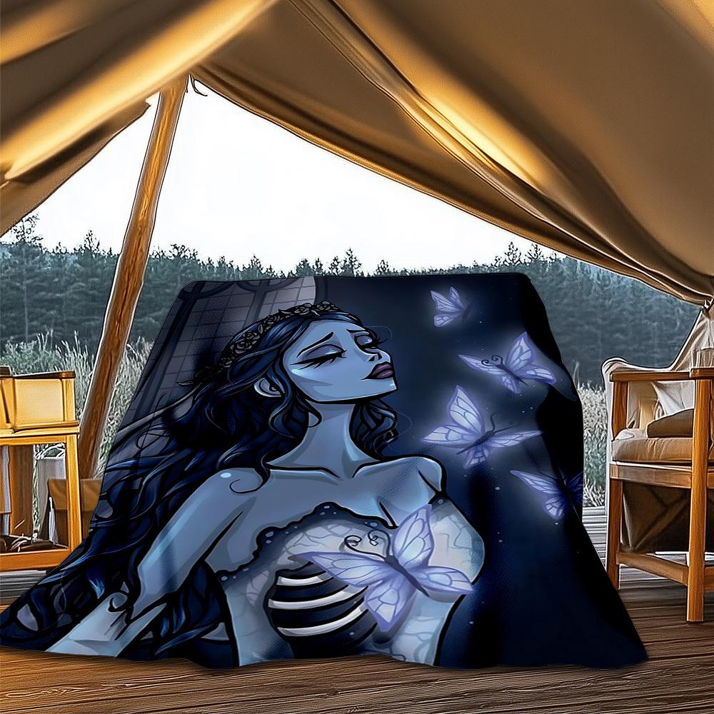 1pc Corpse Bride Outdoor Personalized Flannel Blanket, Soft, Lightweight Personalized Flannel Blanket, Digital Printing,