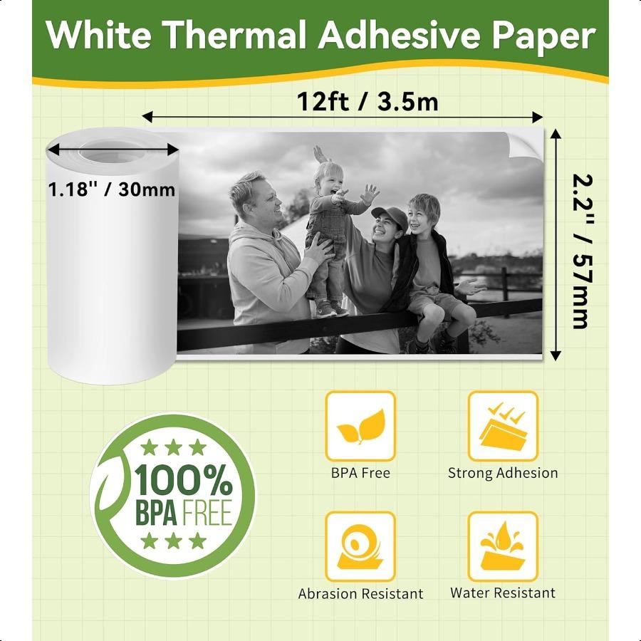 

Мини-принтер для наклеек на 6 рулонах, фотобумага 57 x 30 мм, термобумага, белая самоклеящаяся для PeriPage A6 Vretti TP6S, портативный United States