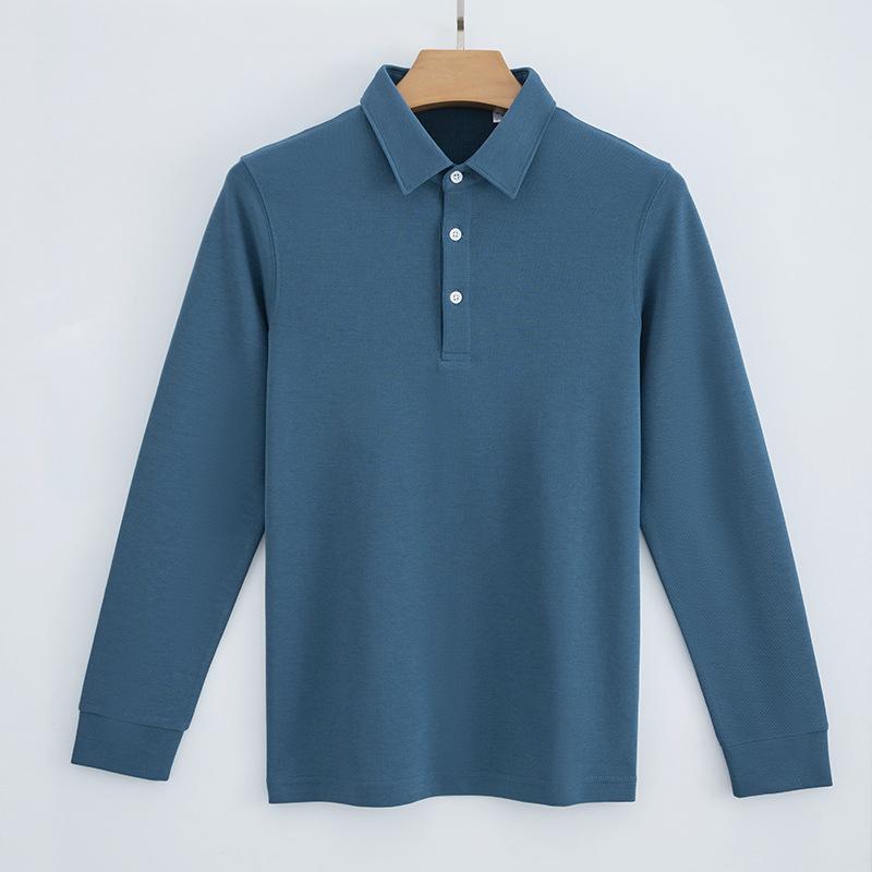 New Non-ironing Double-sided Cotton POLO Shirt Men's Solid Color Spring and Autumn Casual Business Shirt Collar Long Sleeves