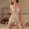 Erotic Lingerie Sexy Pure Desire Sling Pajamas For Women Satin Butterfly Pattern With Built-In Bra Loungewear Set