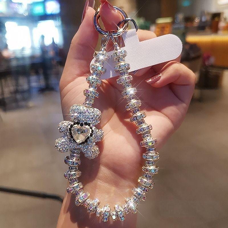 Rhinestone Bear Charm Wristlet Handbag & Phone Case Accessory