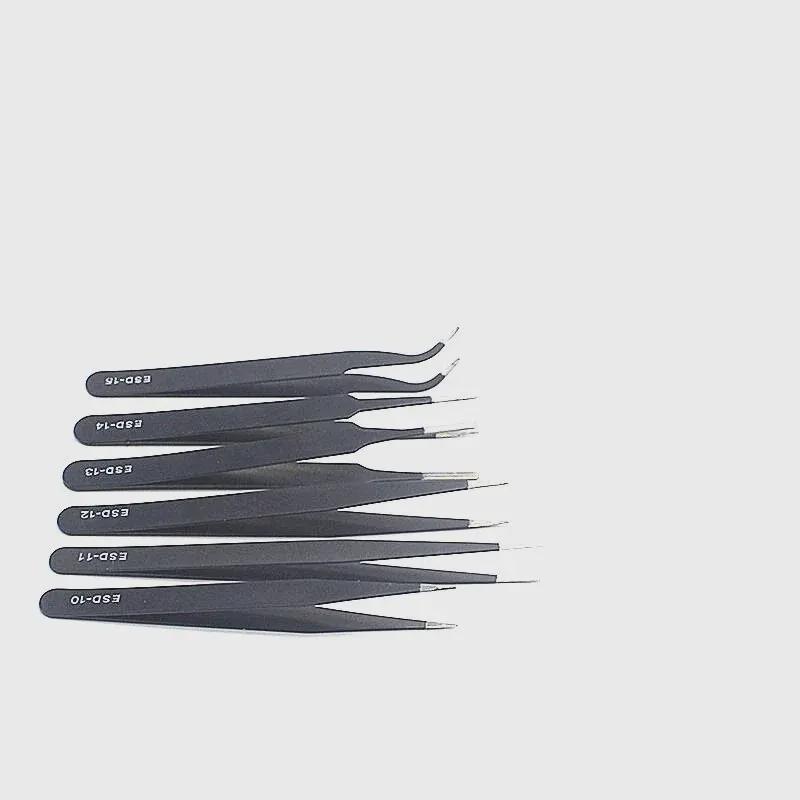 6-Piece Tweezer Set with Yellow Bag - Includes Pointed and Elbow Aquarium Clamps