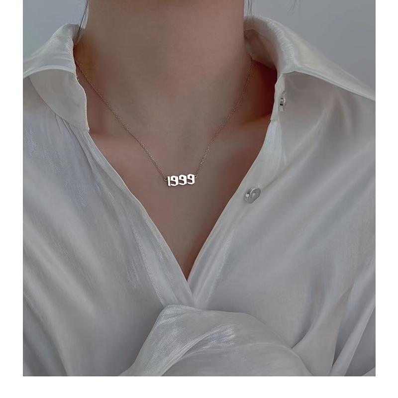 1999 Titanium Steel Minimalist Number Necklace - Unisex Anniversary Jewelry Gift for Valentine's Day, Casual Attire & Special Occasions