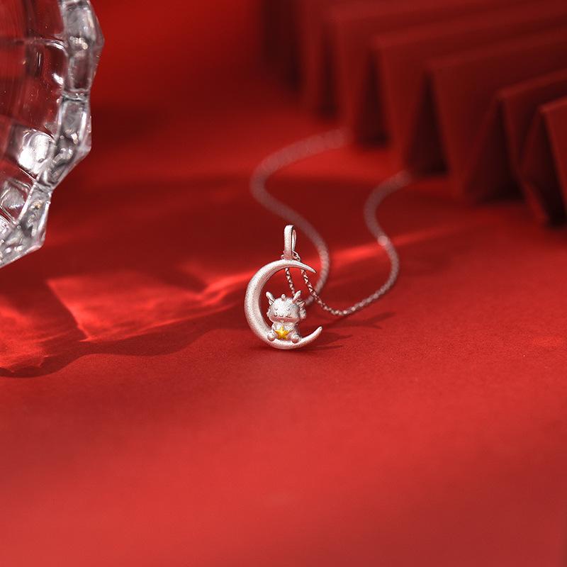 Wishing Dragon Necklace China-Chic Star Moon Dragon Pendant Light Luxury High Level Collar Chain