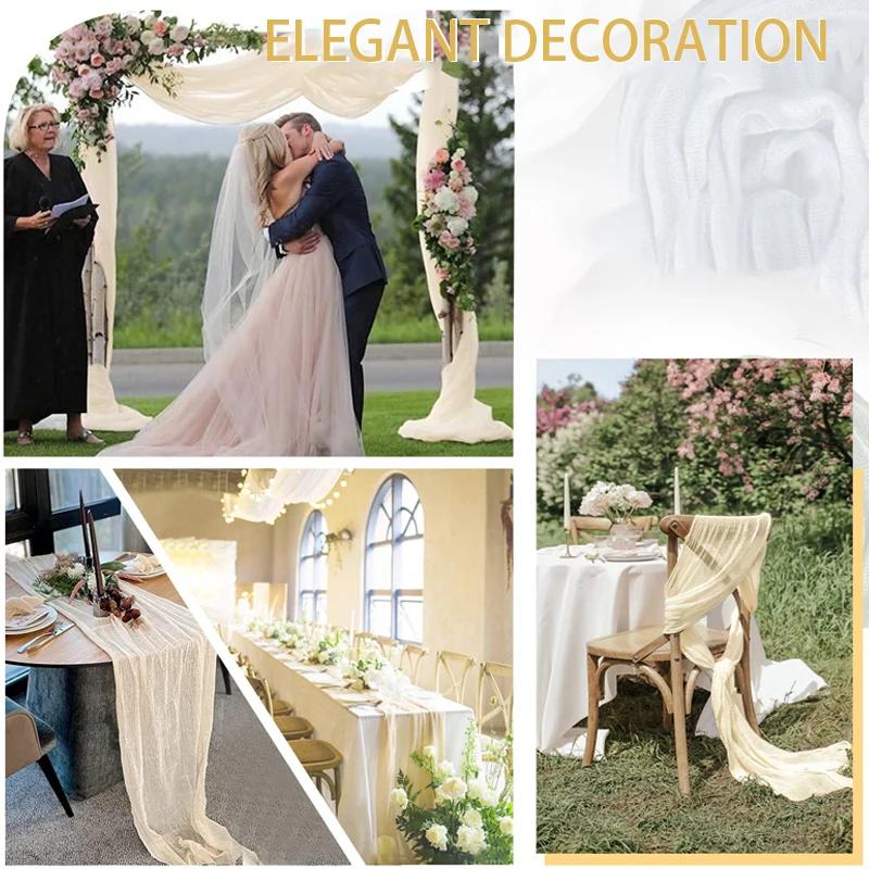 90x400CM Semi-Sheer Gauze Table Runner For Wedding Reception Sheer Bridal Shower Birthday Party Banquet Xmas Table Decoration