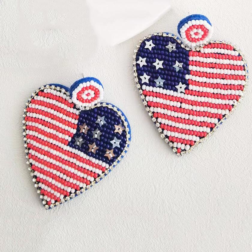 

Popular USA Independence Day earrings, creative hand-woven rice bead earrings earrings