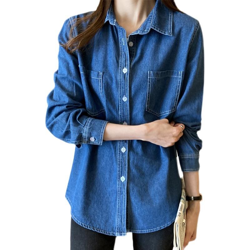 Hong Kong Style Blue Denim Shirt Jacket Women's Spring and Autumn 1116 New Casual Loose Top Long Sleeve Shirt Thin