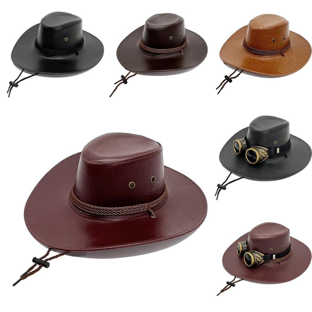 Classic Pu Leather Cowboy Hat With Sunshade Features For Outdoor Adventures For Men