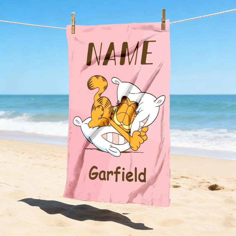 Custom Name Garfield Hug Stylish Digital Printing Beach Towel Quick‑Drying Absorbent Blanket for Beach Pool Gym Travel