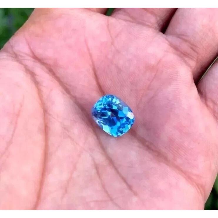 Natural Cushion Cut Certified Santa Maria Blue Aquamarine Loose Gemstone