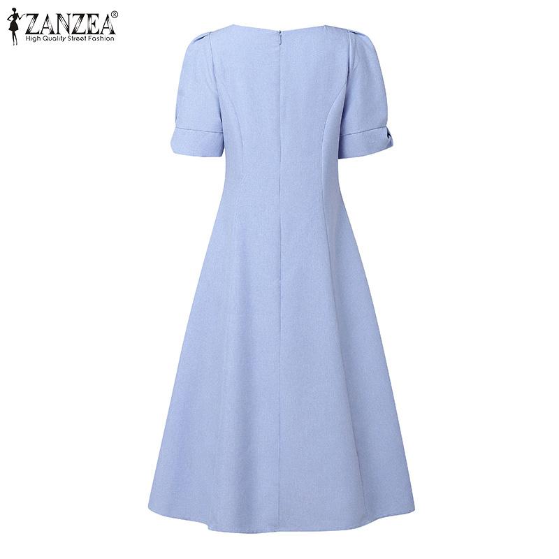 ZANZEA Women Casual Square Collar Short Sleeve Summer A-line Dress
