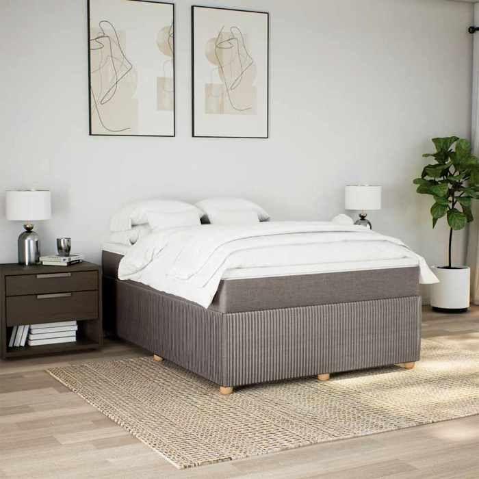 Exclusive House - Slatted Bed Base with Taupe Mattress 140x190 Cm Fabric