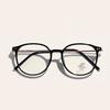 Semi-Metal Frame Round Retro Flat Mirror Women Brown Plain Glasses Men