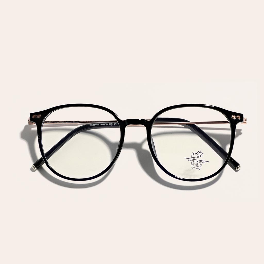 Semi-Metal Frame Round Retro Flat Mirror Women Brown Plain Glasses Men
