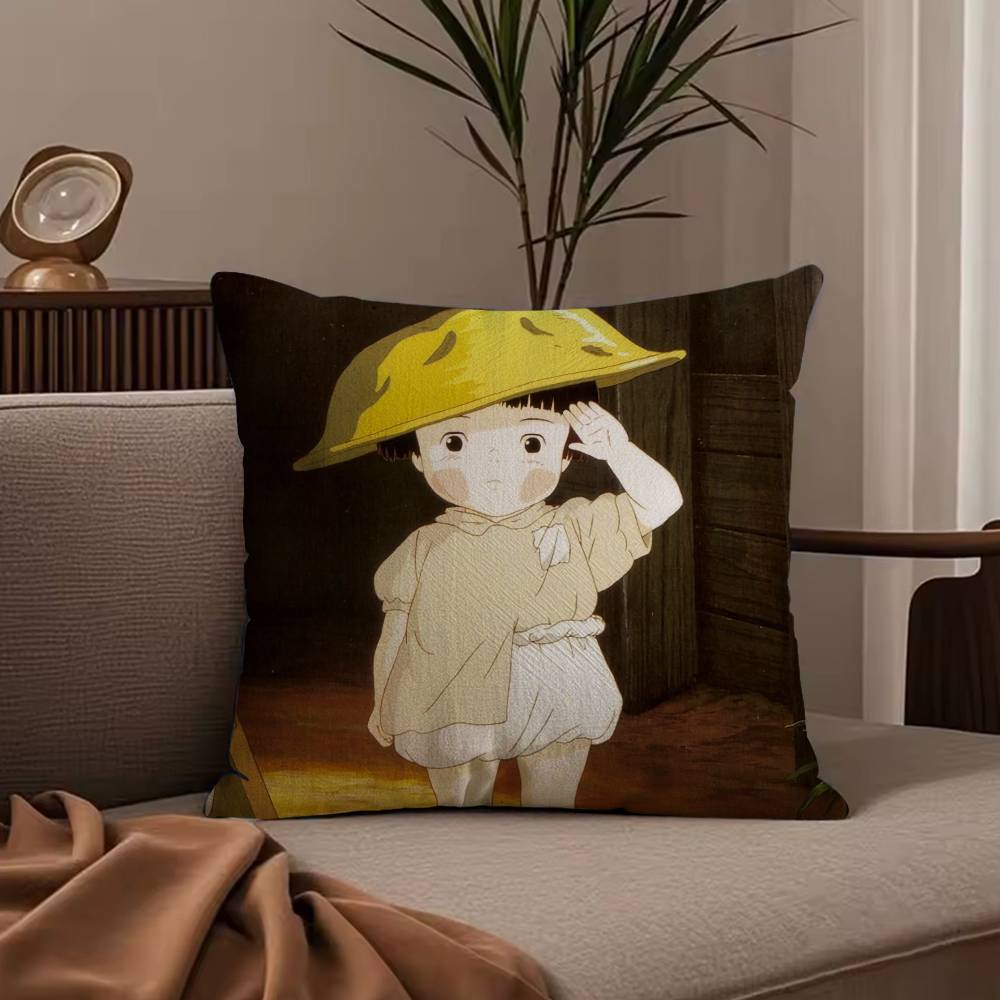 G-Grave of the Fireflies Pillow Case Anti-dustmite Pillowcase Invisible zipper silky short plush Sofa cushion cover
