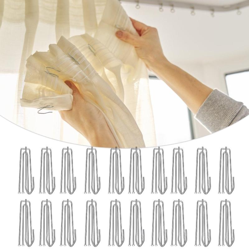 Set Of 20 4 Prongs Folding Hook Stainless Steel Curtain Hook for Heavy Drape and Rail