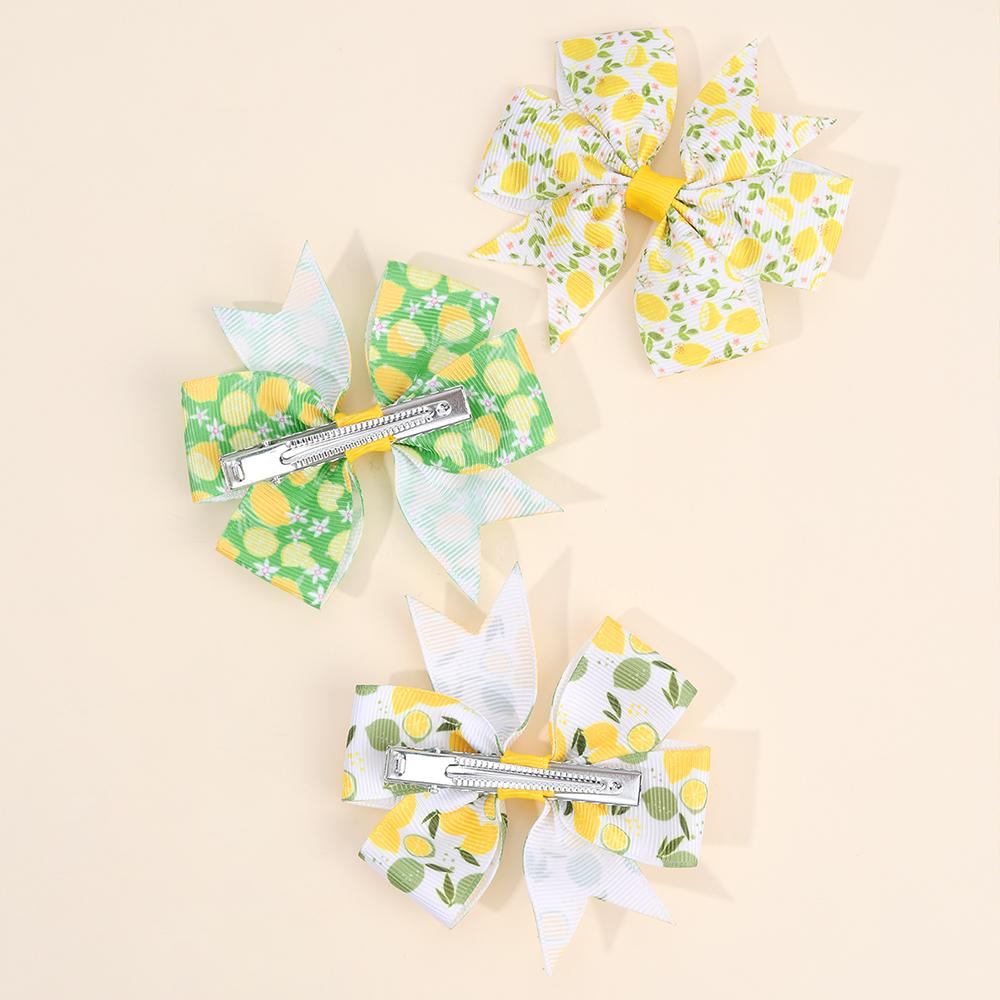 6Pcs Lemon Print Bow Hair Clips Cute Fruit Pattern Hair Accessories Sweet Ribbon Bownot Barrette For Girls Children Headwear