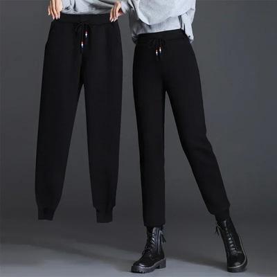 2024 Fashion Sporty Velvet Thickened Warm Long Pants Women Winter Casual Harem Pants Streerwear High-waist Trousers 29637