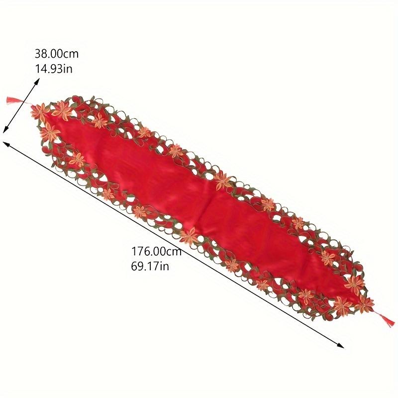 Red Embroidered Hollow Out Christmas Table Runner 38.1x177.8 cm Polyester Machine Woven for Holiday Decor