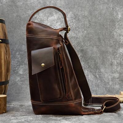 Retro Leather Men's Chest Bag, Large Capacity Crossbody Bag, Crazy Horse Leather Multifunctional Shoulder Bag, Cowhide Backpack