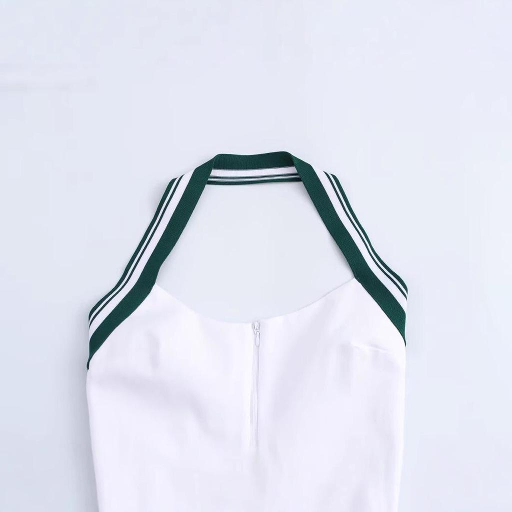 2025 Spring Women's Fashion European & American Style Ribbed Halter Neck Top