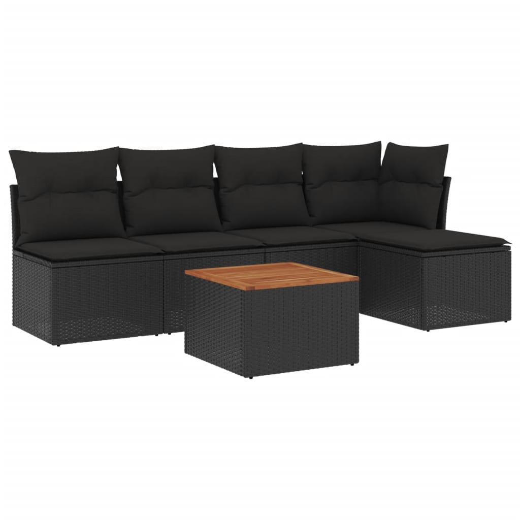 Vidaxl 6-Cz. Garden Furniture Set With Cushions, Black Poly Rattan