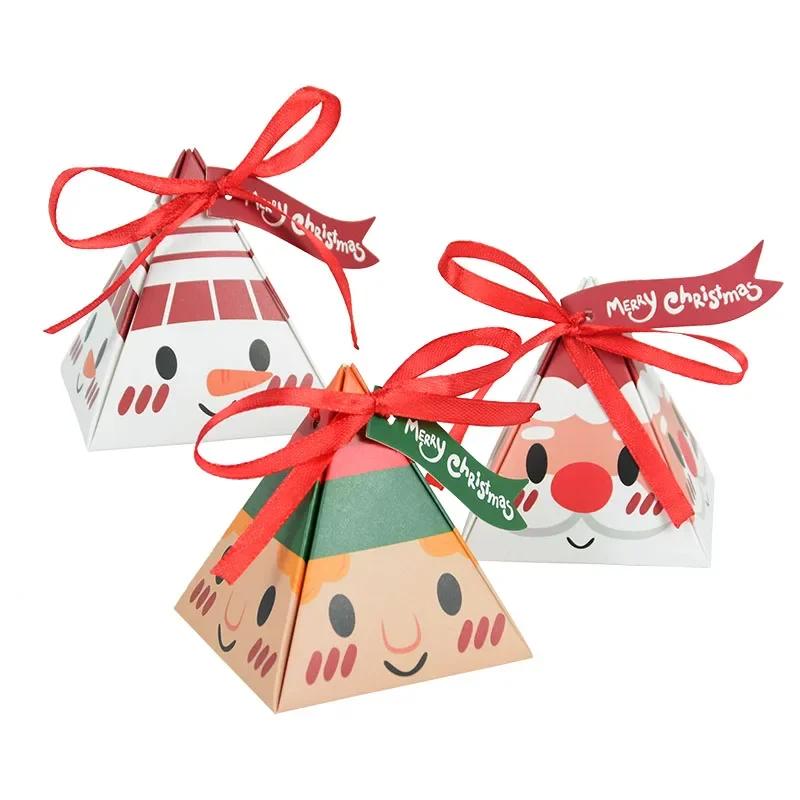 6pcs Christmas Candy Gift Box with Tag Ribbons Cookie Snack Chocolate Packaging Box Bags Xmas New Year Party Navidad Noel