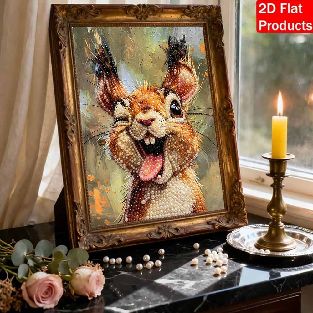DIY Pearl Painting Canvas Cute Squirrel Pattern 3D Bead Art Kit Relaxing Handmade Craft for Home Wall Room Decoration Birthday Gift Unique Hobby