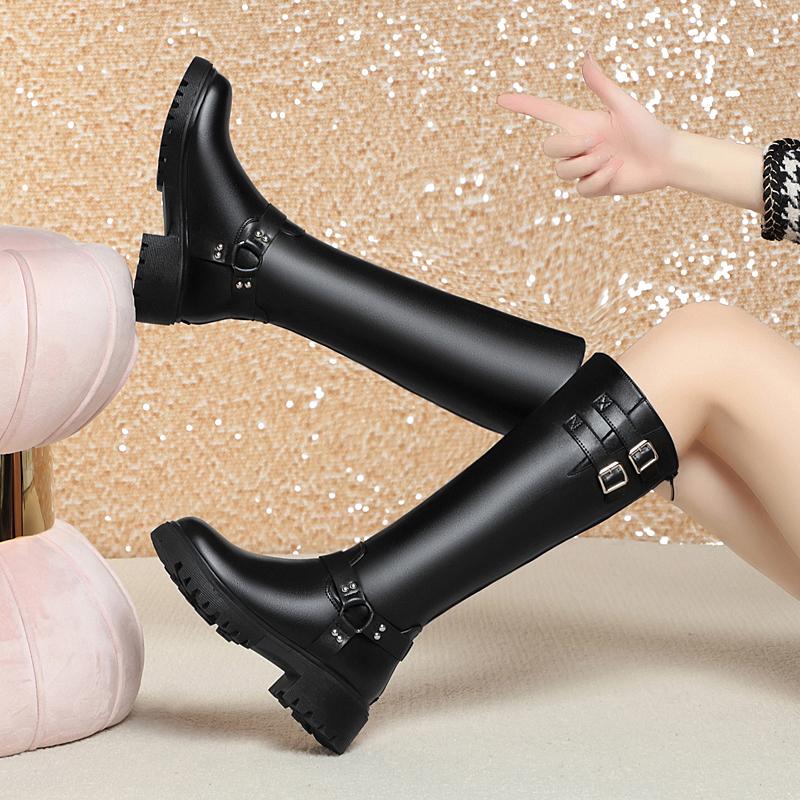 Fashion GKTINOO Knight Boots Women 2024 New Microfiber Leather Winter Boots Women Non-slip Women Large Size Platform Long Boots Women