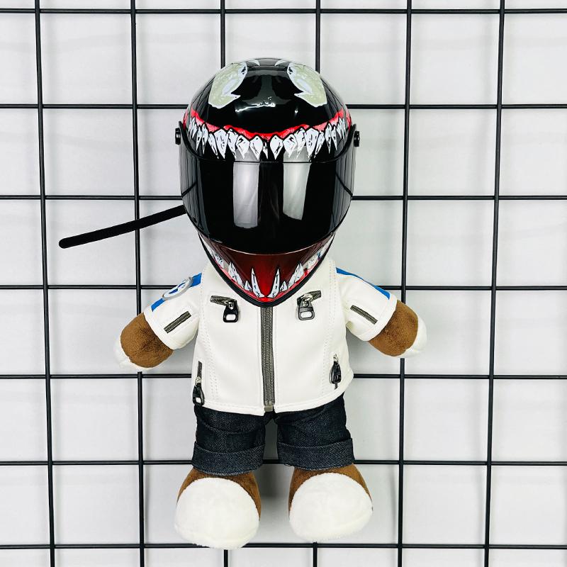 Motorcycle Doll Bear Helmet Model Motorcycle Pendant Doll Plush Doll Doll
