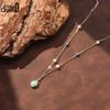 EFFIE QUEEN 925 Sterling Silver Fashion Turquoise Oval Pendant Link Chain Charm Necklace White Pearls Daily Fine Jewelry MPN18