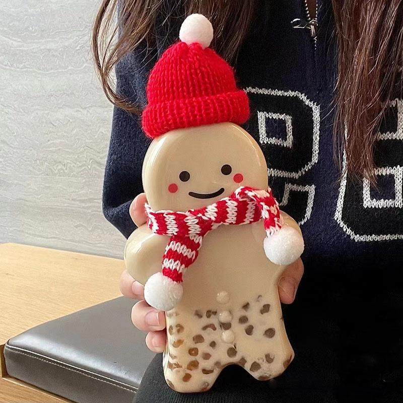 Cute Gingerbread Man Drinking Cup Portable Shaker Drink Bottle Kitchen Milk Tea Water Bottle Home Christmas Bottle Gifts