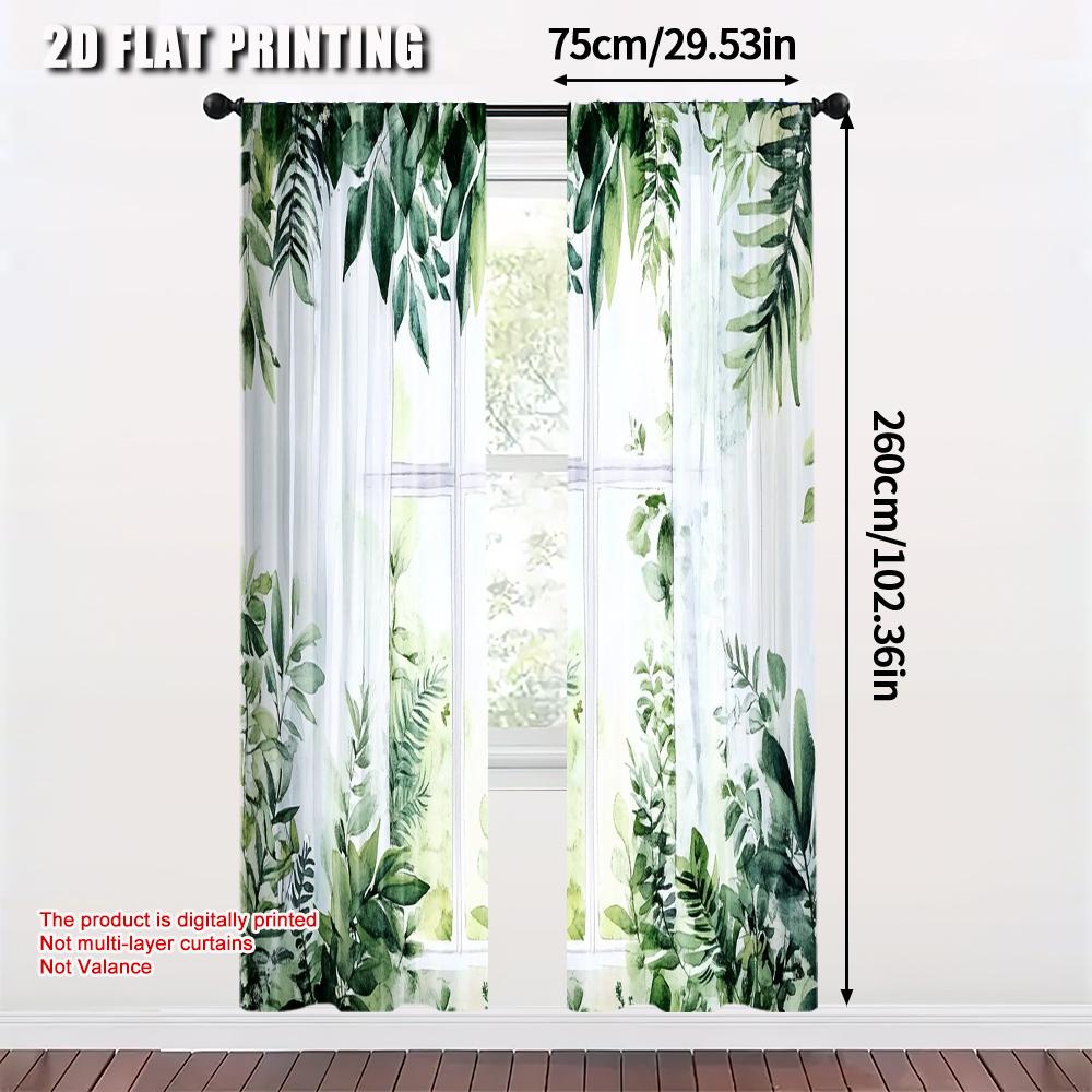 2 pezzi Tende e Drappeggi Stampa 2D Foglia Verde Tessuto in Poliestere Versatile (senza asta) Svuota tutto per varie stanze