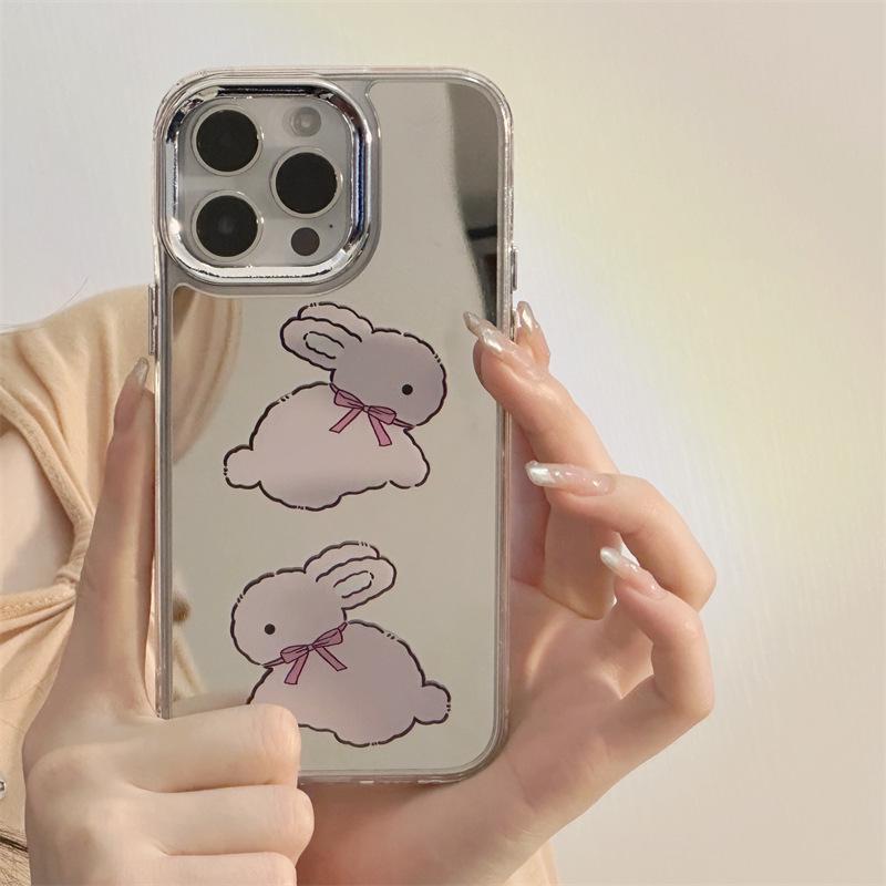 Zhitai Cartoon Silicone Mirror Phone Case for iPhone 16 Pro, Compatible with Apple 15 & 14 Pro, 3-in-1 Design