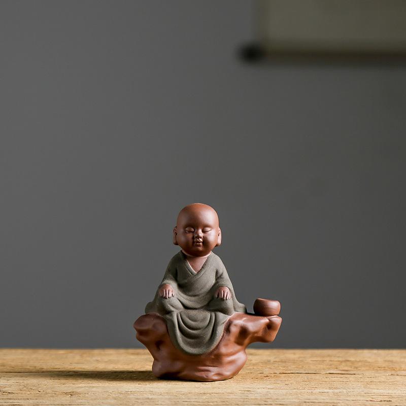 Ceramic Small Monk Car Decorations, Chinese Zen Purple Clay Sand, Lovely Tea Pet, Fengshui Zen Buddha Meditation